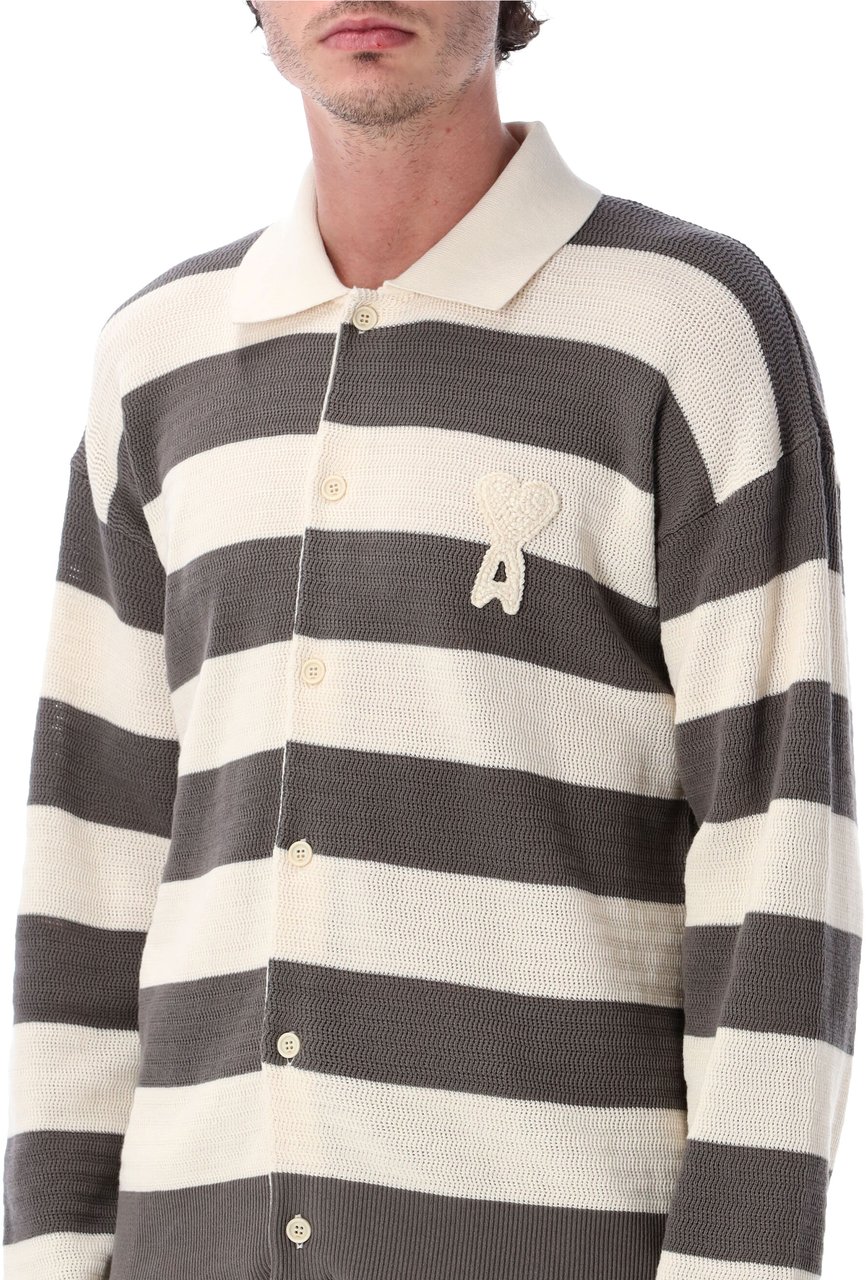 AMI Paris Crochet Adc Stripes Cardigan Bianco Divers