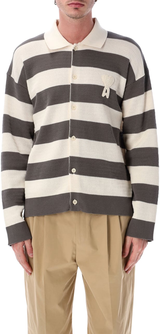AMI Paris Crochet Adc Stripes Cardigan Bianco Divers