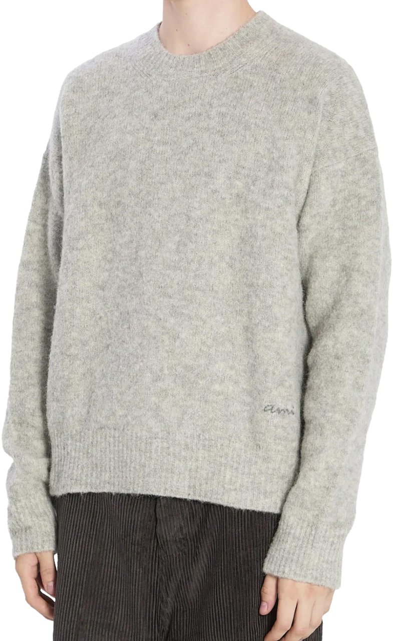 AMI Paris Embroidered Logo Alpaca Sweater Grijs