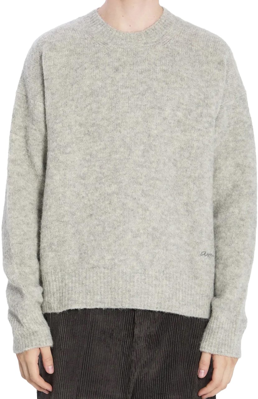 AMI Paris Embroidered Logo Alpaca Sweater Grijs
