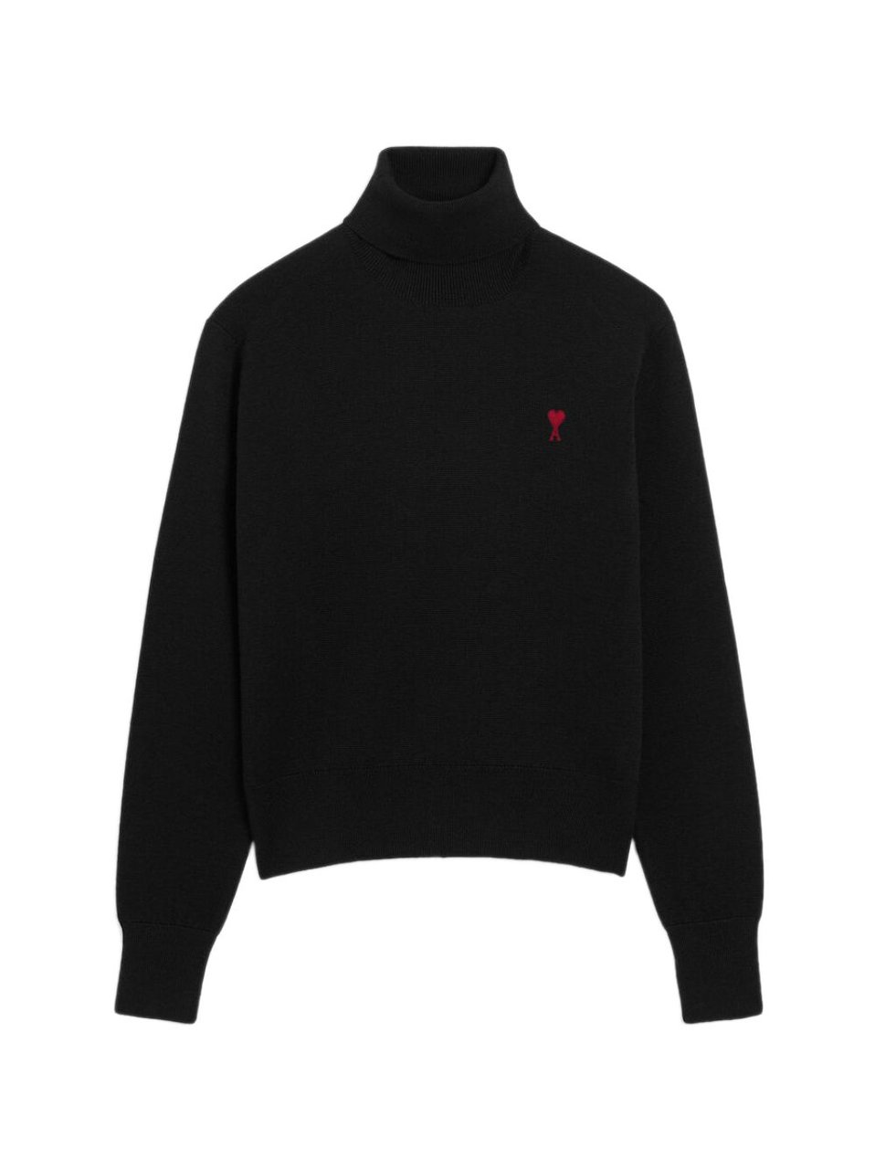 AMI Paris Relaxed Fit Turtleneck Sweater with Embroidered Heart Detail Zwart
