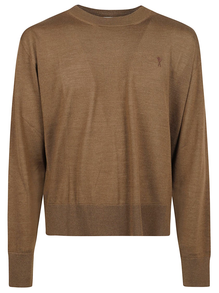 AMI Paris Fine-Knit Wool And Silk Blend Sweater Bruin