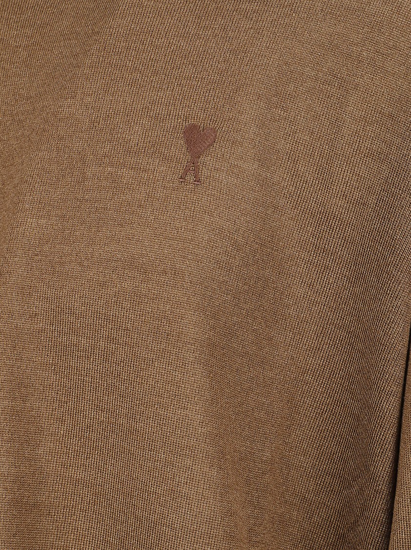 AMI Paris Fine-Knit Wool And Silk Blend Sweater Bruin
