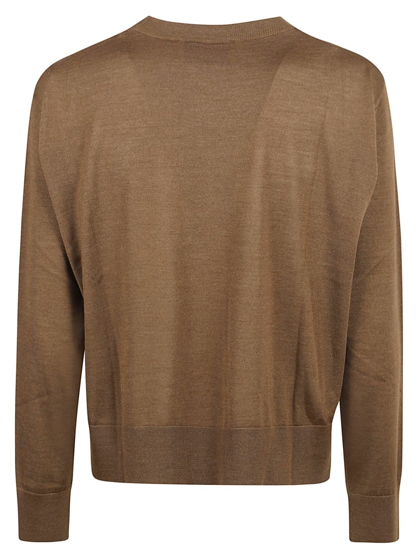 AMI Paris Fine-Knit Wool And Silk Blend Sweater Bruin