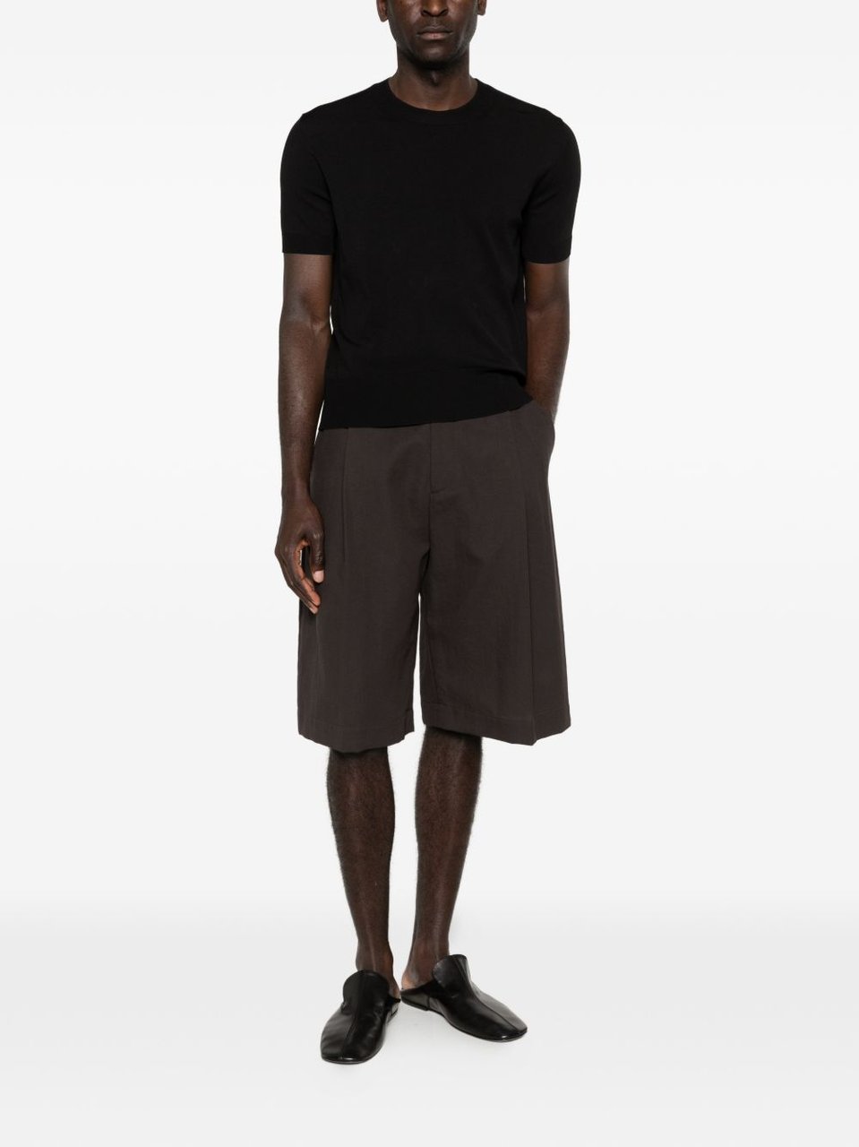 AMI Paris Black Knitted Crew Neck Short Sleeve T-Shirt Zwart