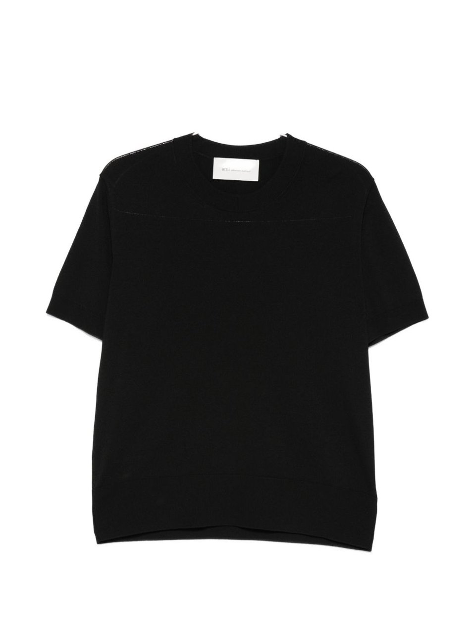 AMI Paris Black Knitted Crew Neck Short Sleeve T-Shirt Zwart