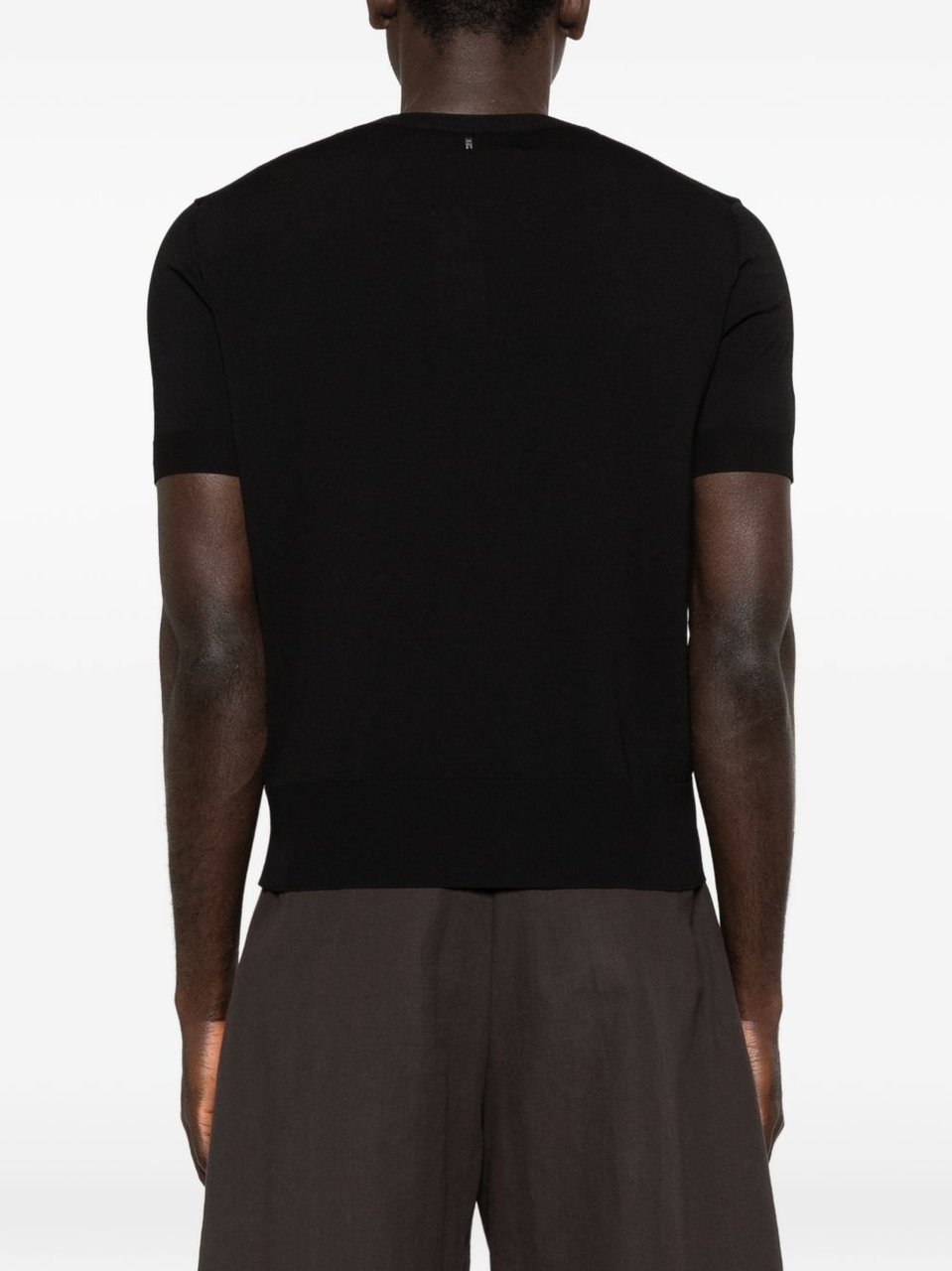 AMI Paris Black Knitted Crew Neck Short Sleeve T-Shirt Zwart