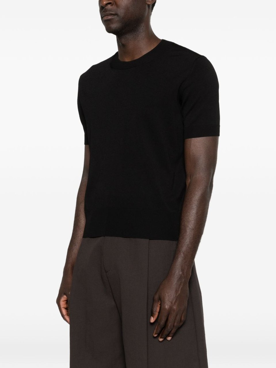AMI Paris Black Knitted Crew Neck Short Sleeve T-Shirt Zwart