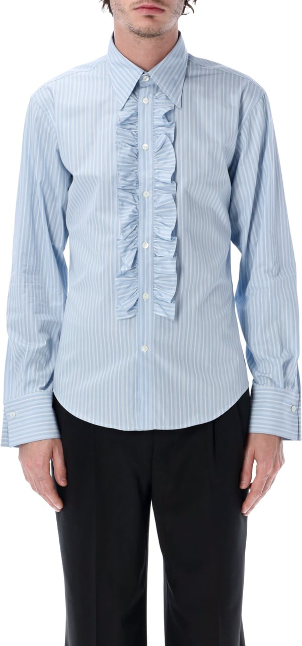 AMI Paris Ruffle Shirt Azzurro Blauw