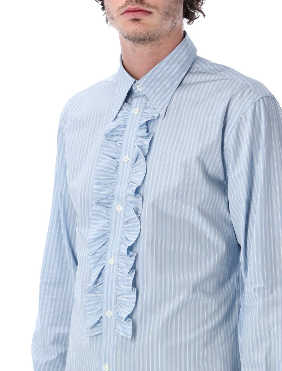 AMI Paris Ruffle Shirt Azzurro Blauw