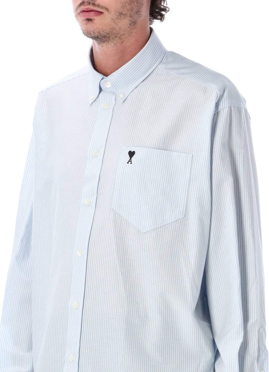 AMI Paris Adc Stripes Boxy Shirt White Light Blue Wit