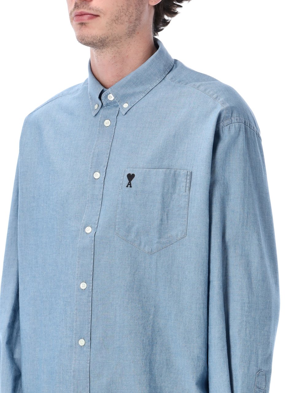 AMI Paris Chambrai Shirt Mid Blue Blauw
