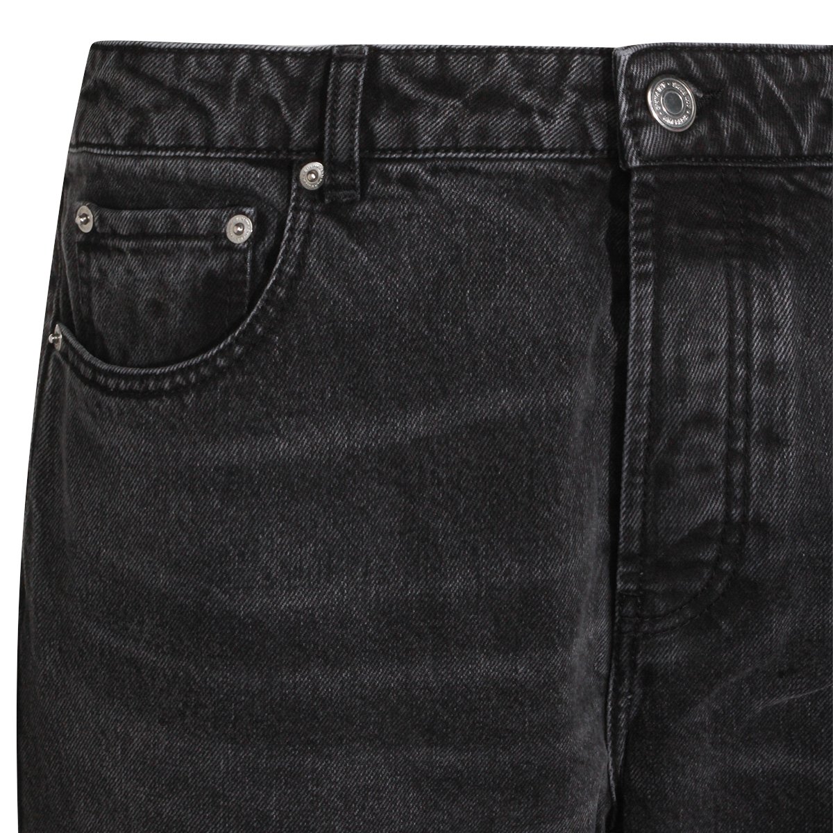 AMI Paris Regular Fit Washed Black Cotton Jeans with Leather Patch Detail Zwart