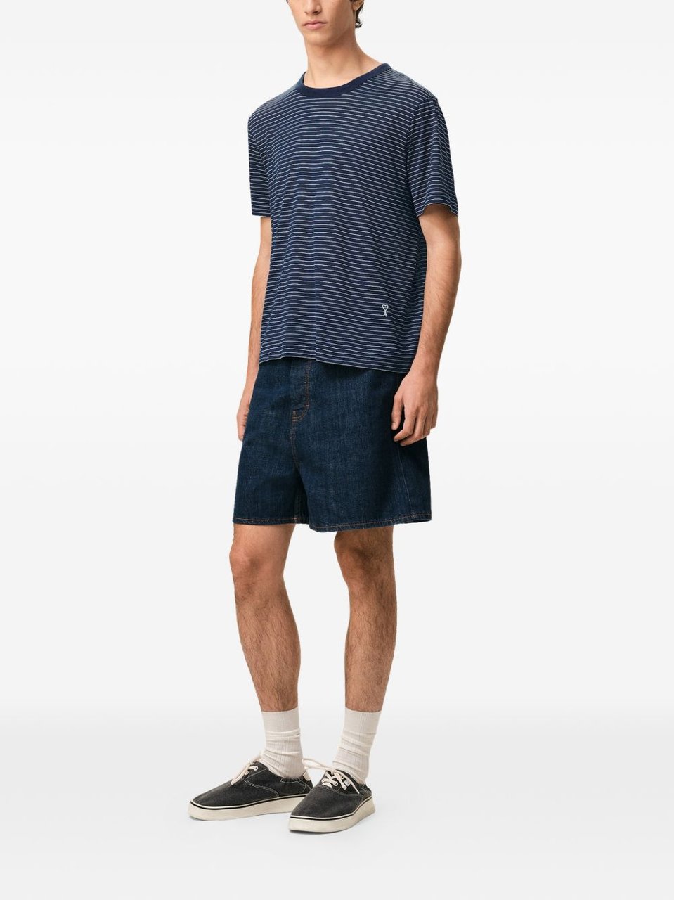 AMI Paris T-Shirts And Polos Bleu/White Navy