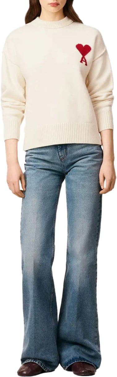 AMI Paris pull ami heart en maille intarsia Beige