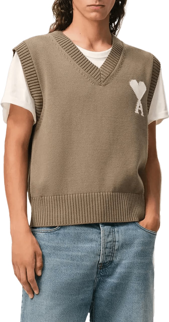 AMI Paris V-hals trui ADC beige Beige