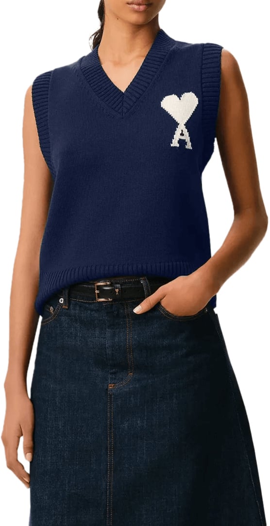 AMI Paris V-hals trui ADC ENCRE/ECRU Navy