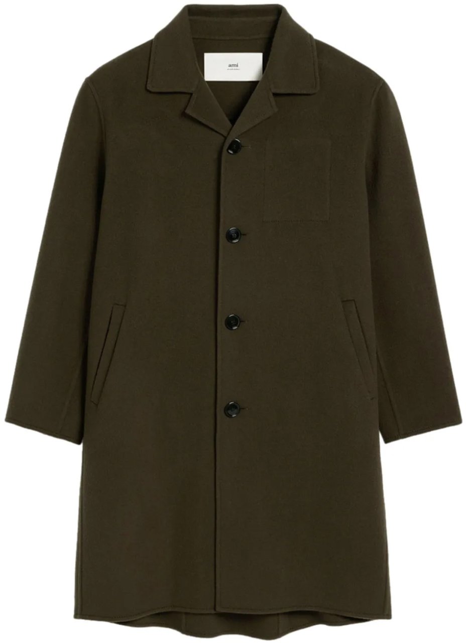AMI Paris De Coeur Single-breasted Car Coat Bruin