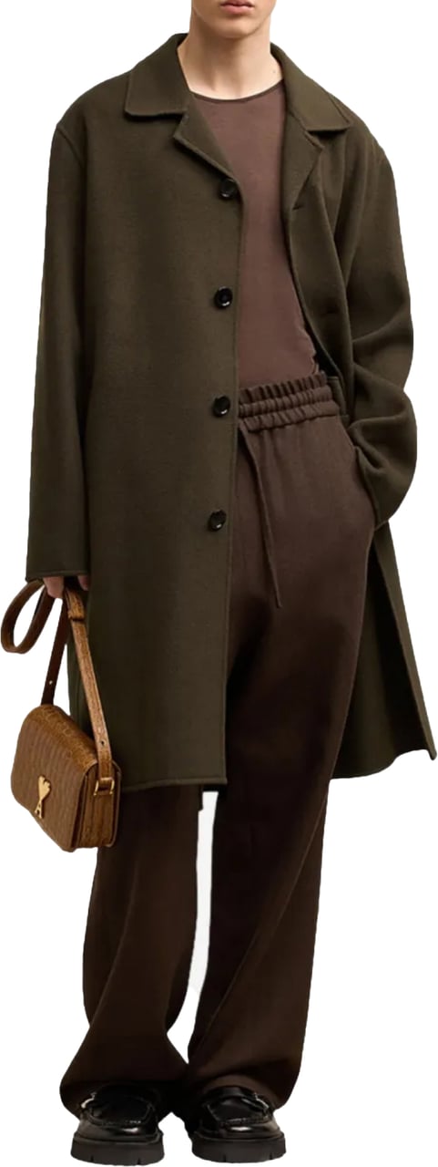 AMI Paris De Coeur Single-breasted Car Coat Bruin
