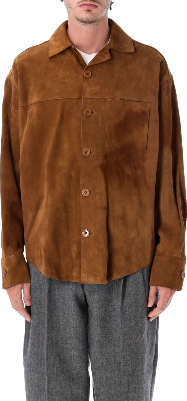 AMI Paris Overshirt Suede Tobacco Beige