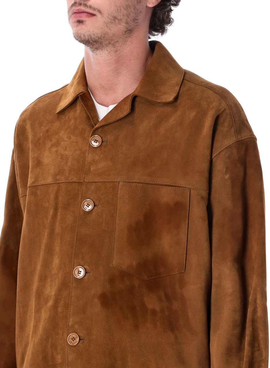 AMI Paris Overshirt Suede Tobacco Beige