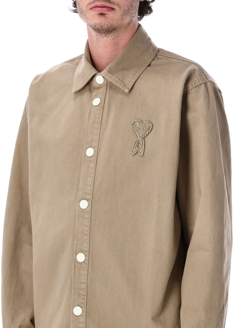 AMI Paris Denim Overshirt Beige Taupe Beige