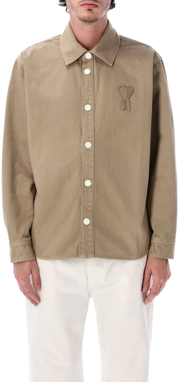 AMI Paris Denim Overshirt Beige Taupe Beige