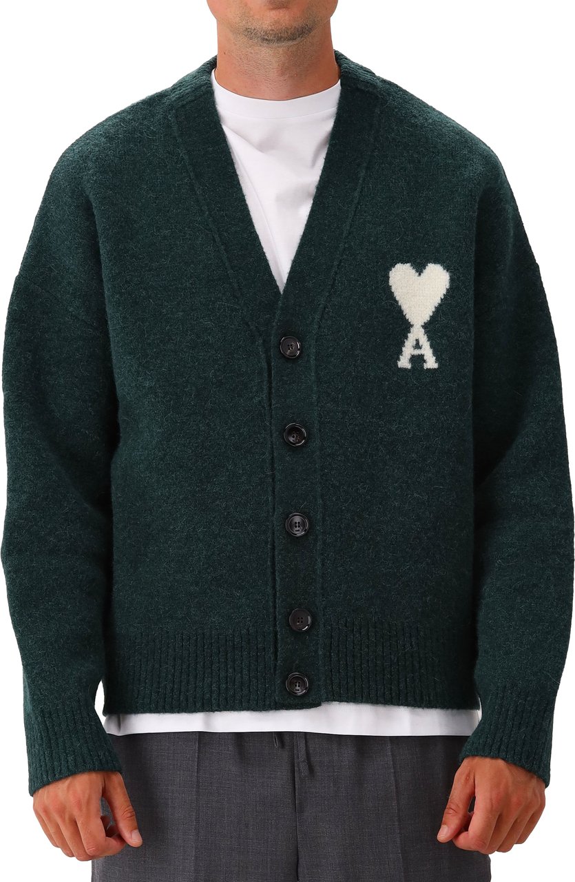 AMI Paris Gebreid Vest Groen Cardigan With Ami De Coeur Groen