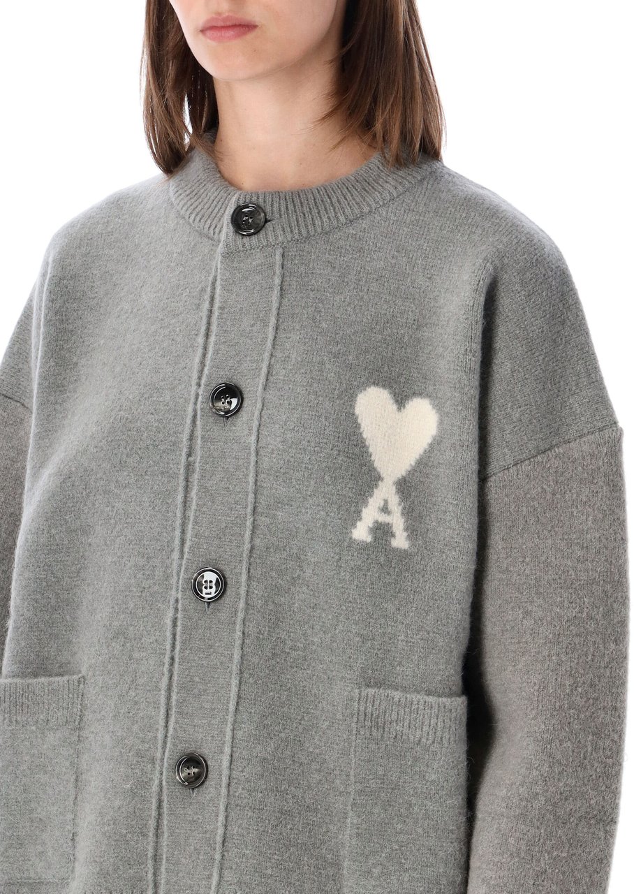 AMI Paris Crewneck Cardigan Grigio Grijs