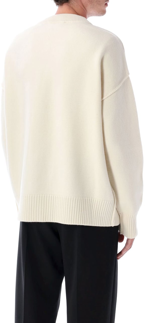 AMI Paris V Neck Cardigan Adc Beige Wit