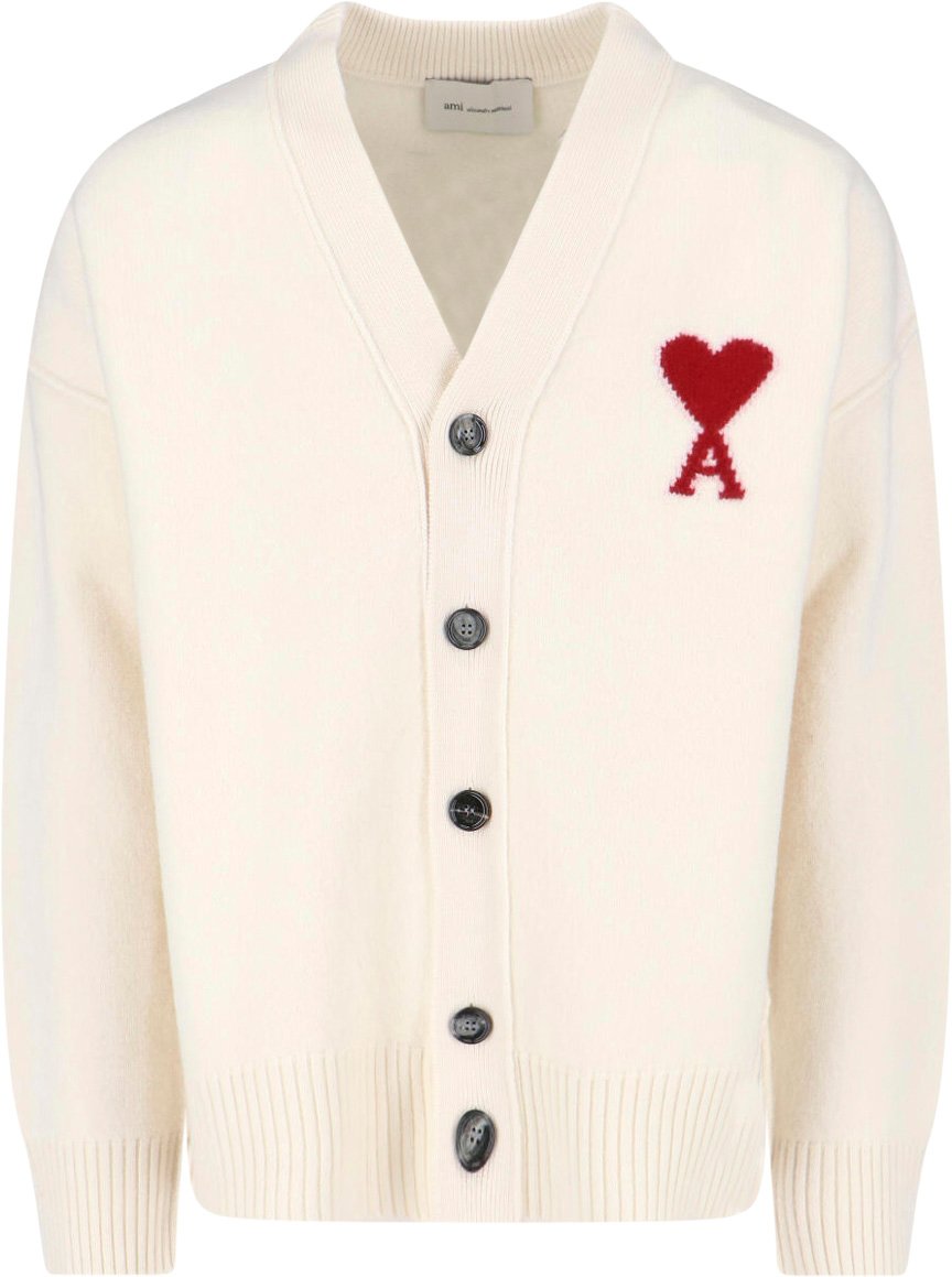 AMI Paris Crema Wool Ami De Coeur Cardigan Neutraal