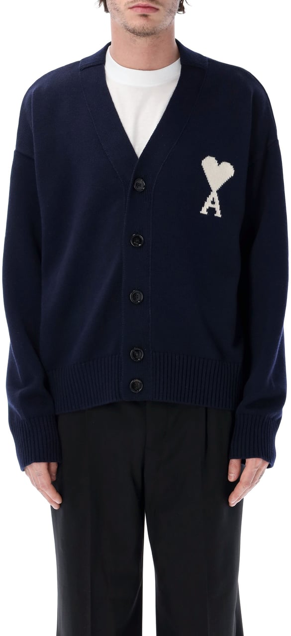 AMI Paris Cardigan With Contrasted Ami De Coeur Bianco Wit