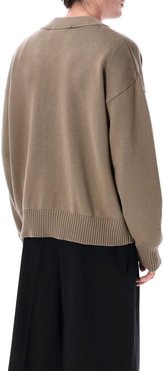 AMI Paris Cardigan With Contrasted Ami De Coeur Beige Taupe Taupe