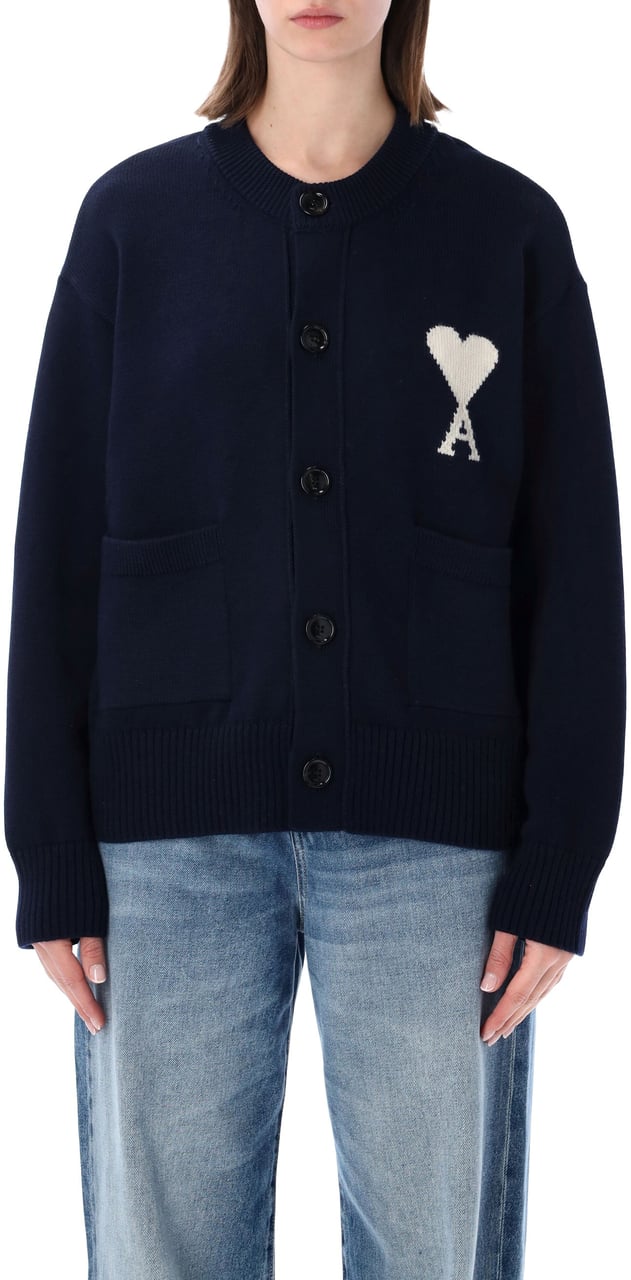 AMI Paris Cardigan Big Heart Blu Navy
