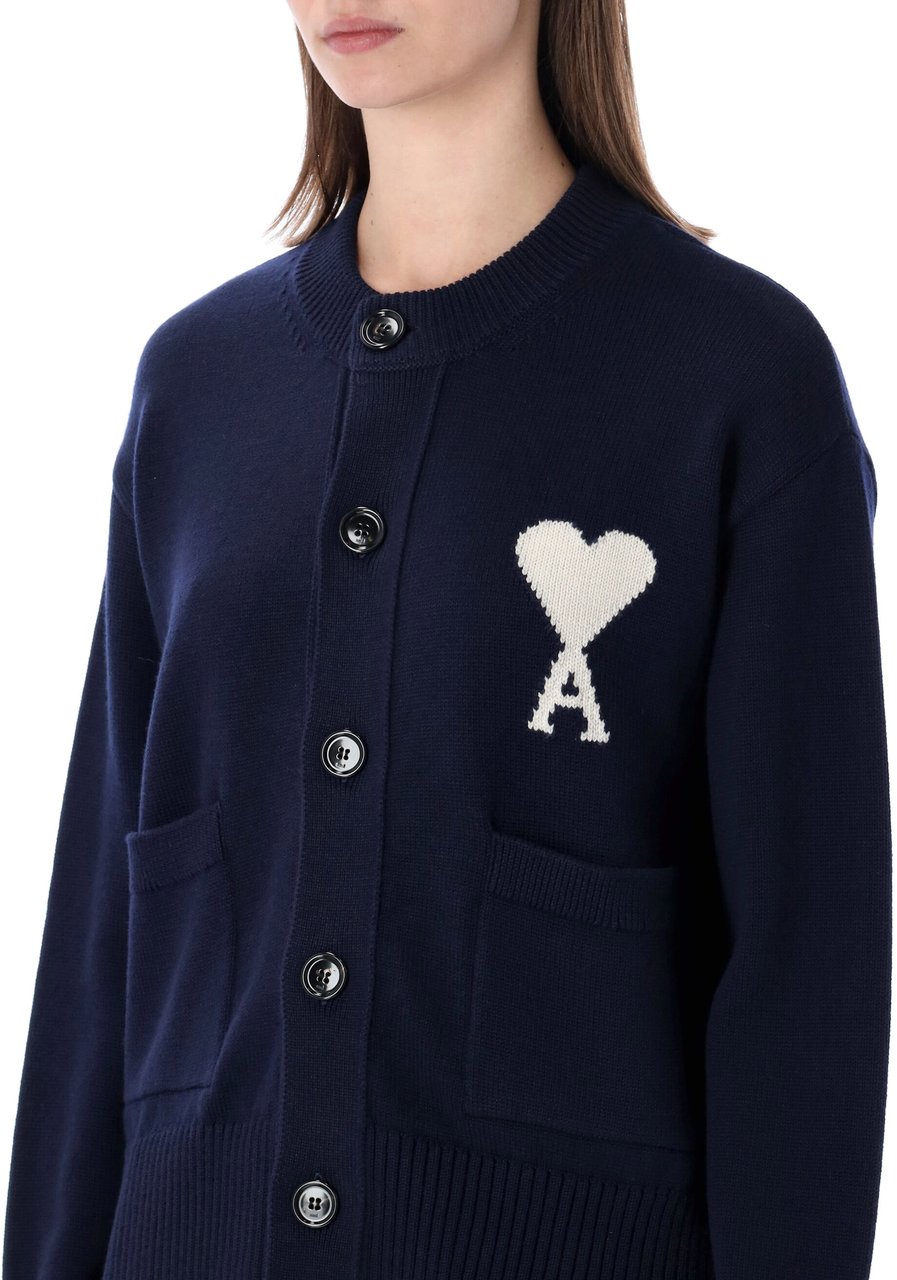 AMI Paris Cardigan Big Heart Blu Blauw