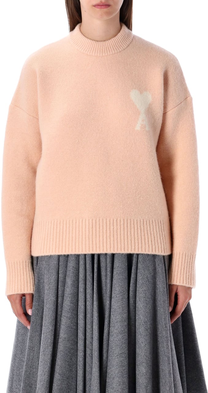 AMI Paris Crew Neck White Heart Rosa Roze
