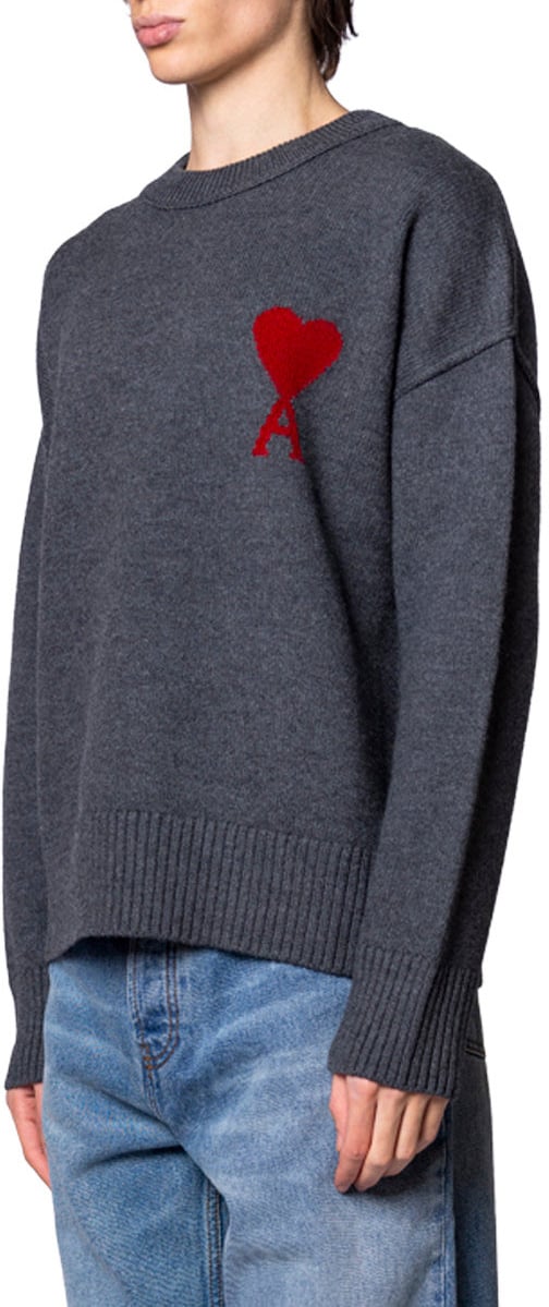 AMI Paris ADC CREWNECK SWEATER GRIS CHINE / ROUGE Grijs