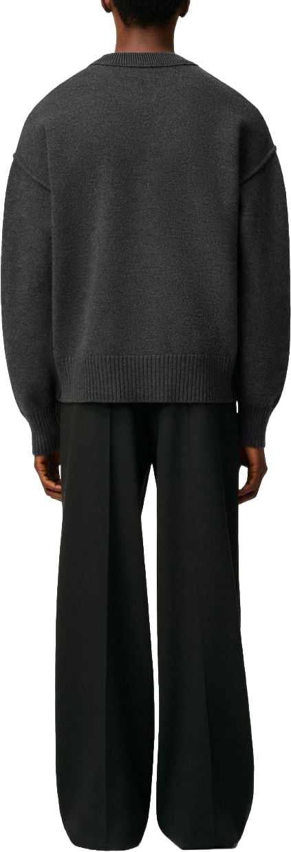 AMI Paris Heather Grey Wool Knit Sweater Zwart