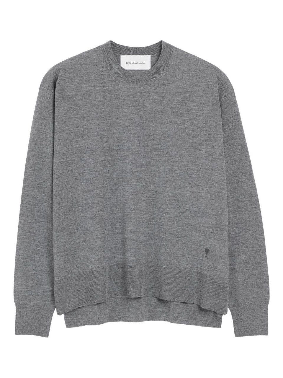 AMI Paris Grey Ribbed Finishes Wool Sweater Grijs