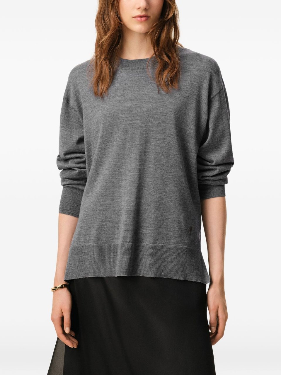 AMI Paris Grey Ribbed Finishes Wool Sweater Grijs