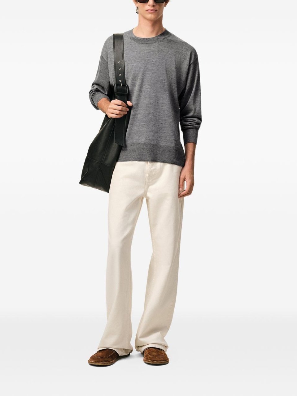 AMI Paris Grey Ribbed Finishes Wool Sweater Grijs
