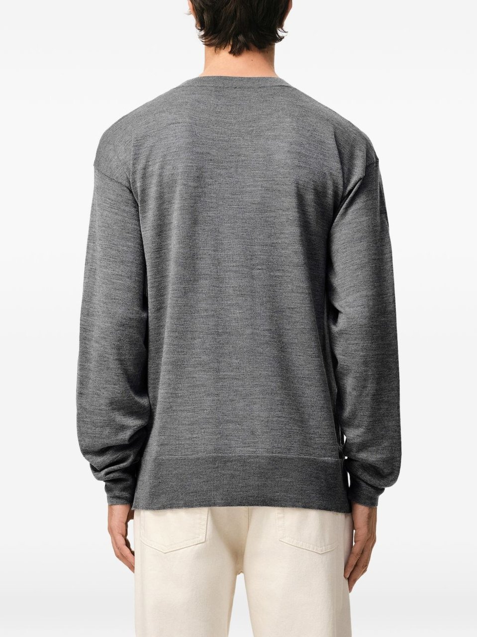 AMI Paris Grey Ribbed Finishes Wool Sweater Grijs