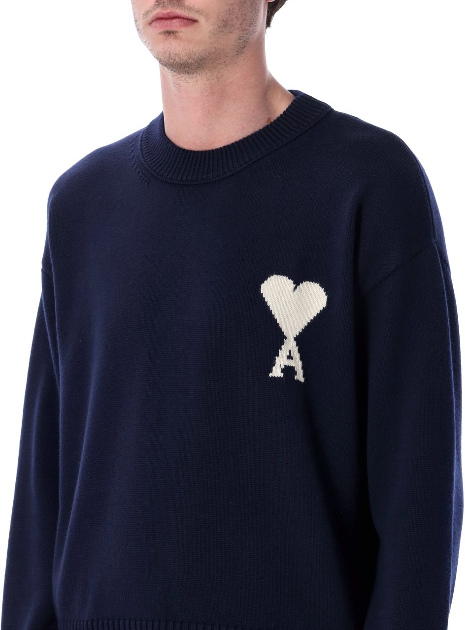 AMI Paris Ami De Coeur Crewneck Blu Blauw