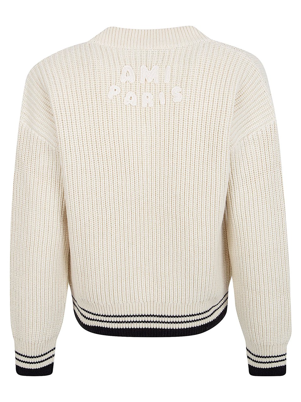 AMI Paris Ribbed Knitted Sweater with V-Neckline and Crochet Accents Wit