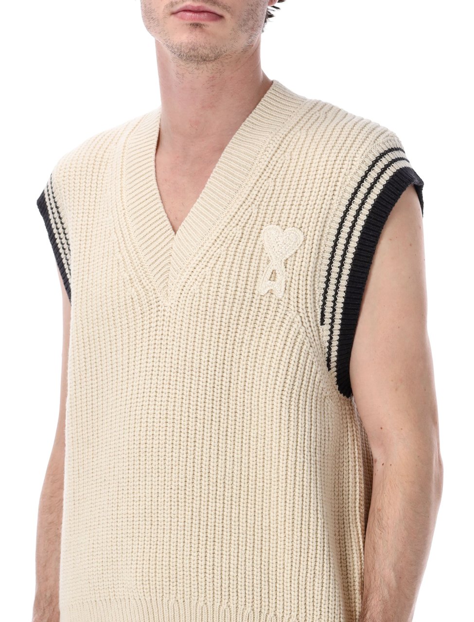 AMI Paris Crochet Adc Gilet Beige Wit