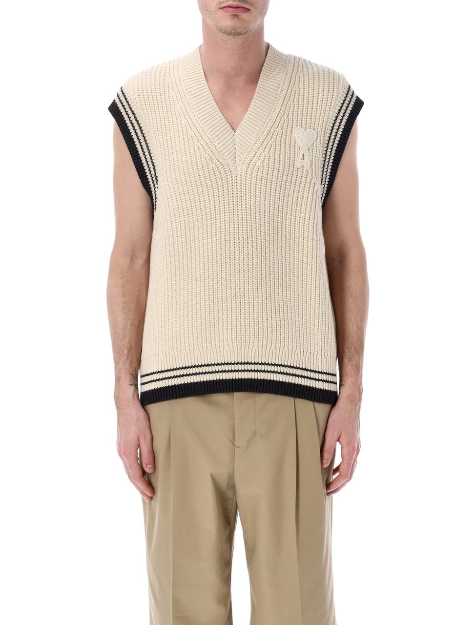 AMI Paris Crochet Adc Gilet Beige Wit