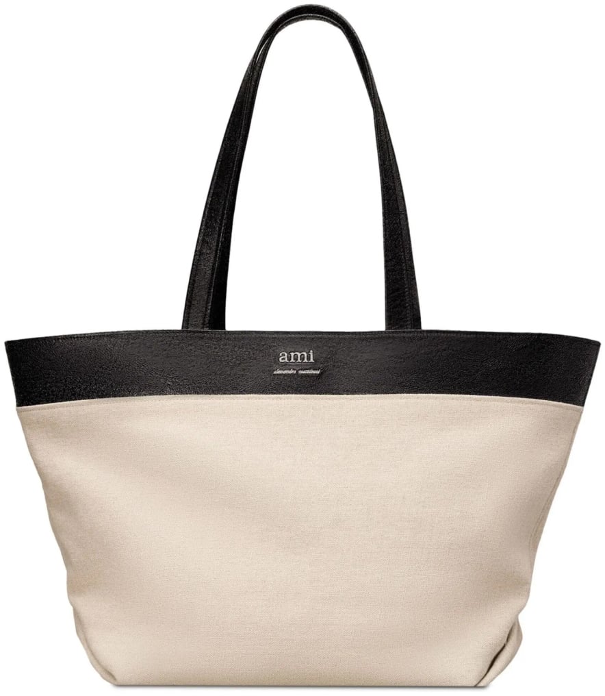 AMI Paris East West Logo Tote Bag Beige