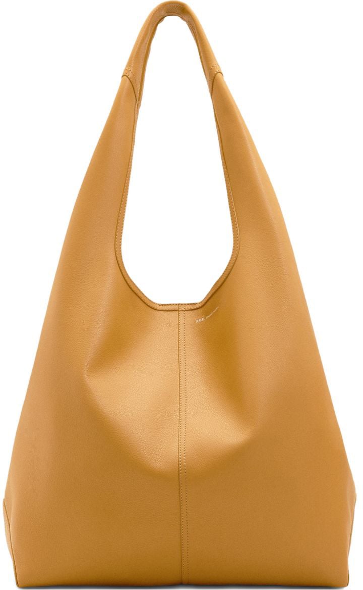 AMI Paris Honey Leather Shoulder Bag With Embossed Logo Bruin