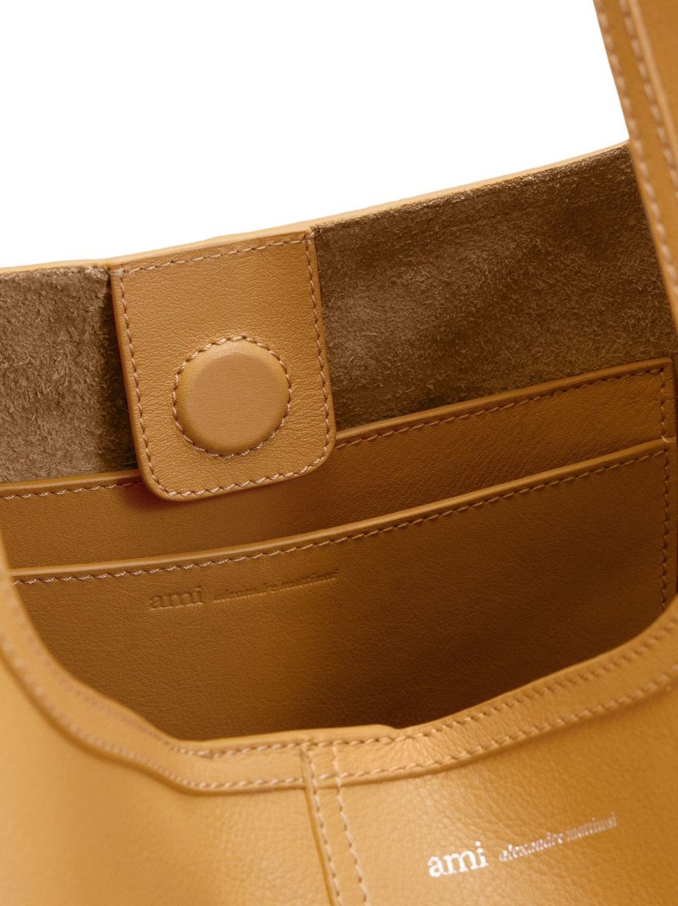 AMI Paris Honey Leather Shoulder Bag With Embossed Logo Bruin