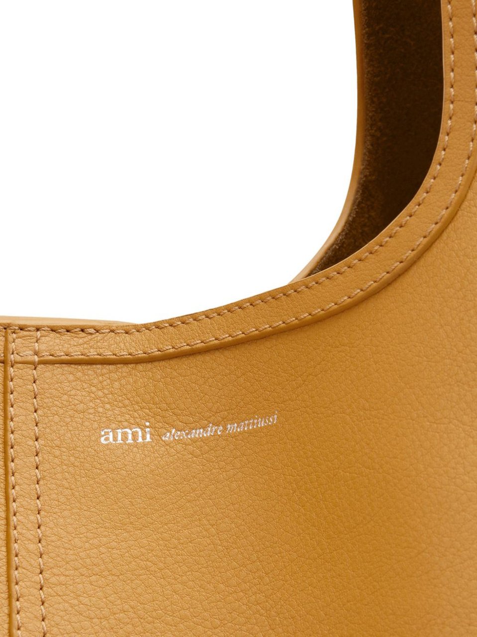 AMI Paris Honey Leather Shoulder Bag With Embossed Logo Bruin